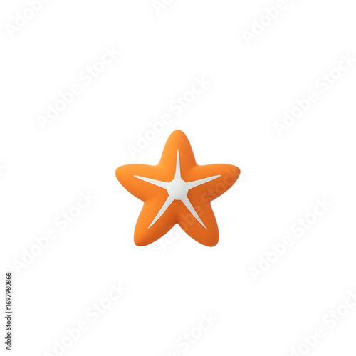 Close up of a single orange starfish shaped pillow with white accents on a black background shot in studio
