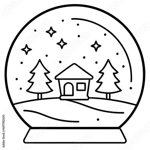 Winter Wonderland in a Snow Globe Hand Drawn Vector Illustration for Christmas Holiday Season