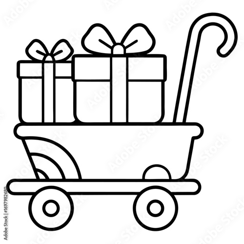 Festive gift boxes on a cart illustration offering delightful holiday celebration and presents graphic