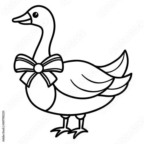 Elegant Goose with Bow Tie Simple Black and White Line Art Illustration Design