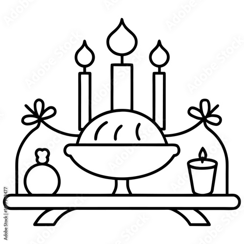 Kutia with Candles and Didukh Illustration for Ukrainian Christmas Traditions and Religious Celebrations Depicting Vector Art