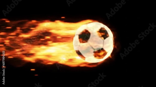 A blazing soccer ball, a fiery symbol of competition, explodes in a world of pure blackness
