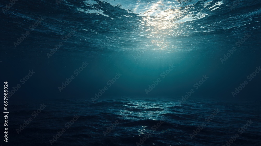 Obraz premium Deep Ocean Water Light Rays Underwater Landscape