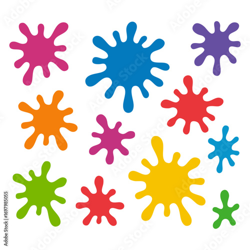 Colorful paint splash shapes, isolated background. Vibrant ink blot graphic design