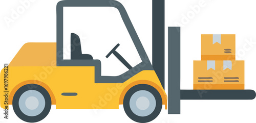Image of a forklift truck with boxes, set on a white background, representing efficient loading and unloading operations.