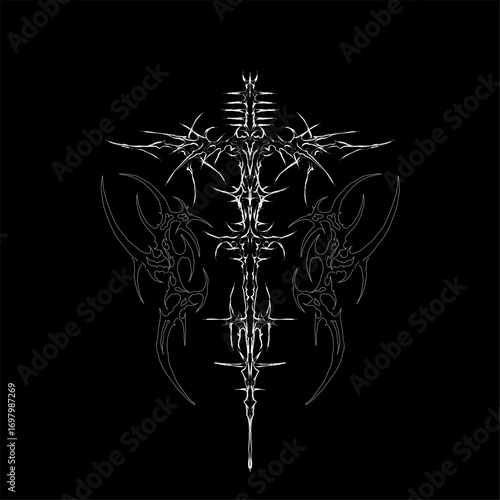 Abstract tribal cross vector in dark cyber gothic style, perfect for tattoos, emblems, posters, or digital artwork