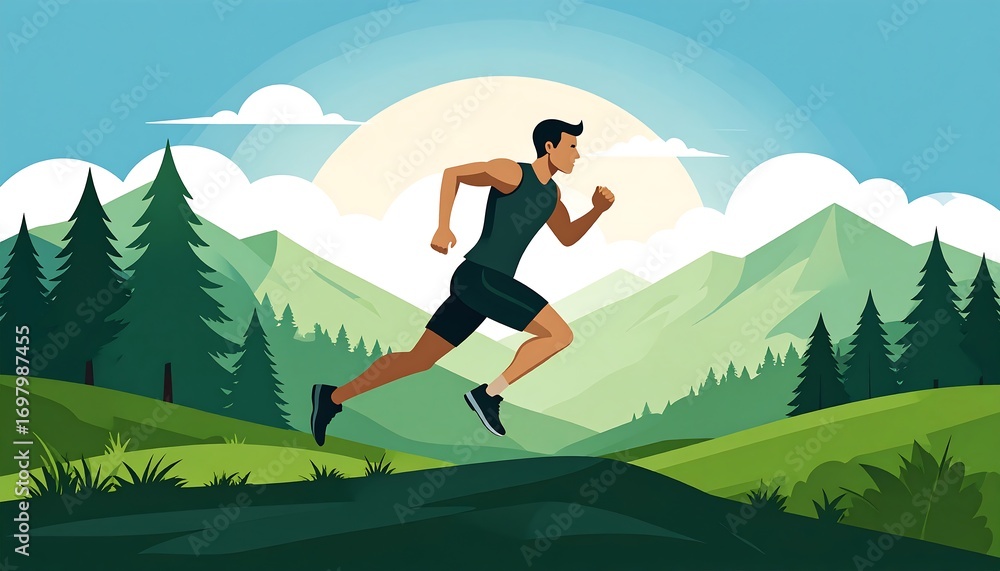 Obraz premium Man running in mountains