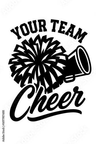 Cheerleader megaphone with “Your Team Cheer” text, vector spirit design for fans and school events
