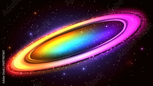 Vibrant Rainbow Ring Nebula in Starry Space, Cosmic Art