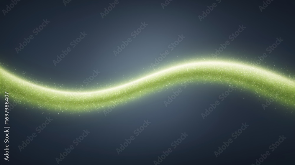 Fototapeta premium Abstract glowing green wave with sparkling particles on a dark background, creating a sense of motion and energy, ideal for modern design and digital projects
