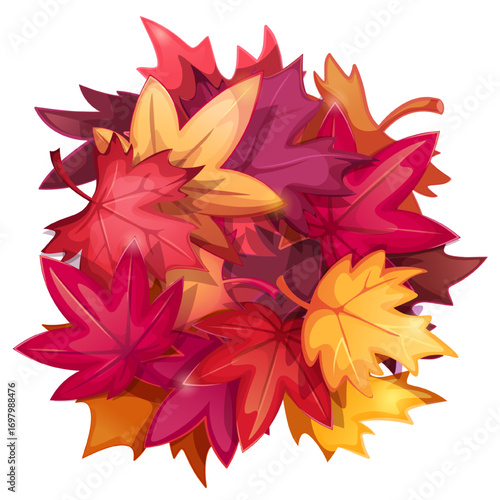 Pile of autumn leaves. Illustration of fallen autumn colorful leaves on white background
