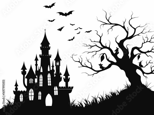 halloween background with pumpkin and bats