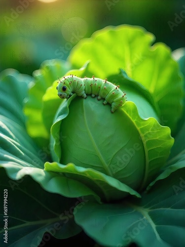The green caterpillar on the cabbage