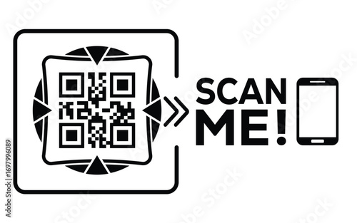 QR code scan icon set. Scan me frame. QR code scan for smartphone. QR code for mobile app, payment and identification. Vector illustration.