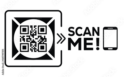  QR code scan icon set. Scan me frame. QR code scan for smartphone. QR code for mobile app, payment and identification. Vector illustration.