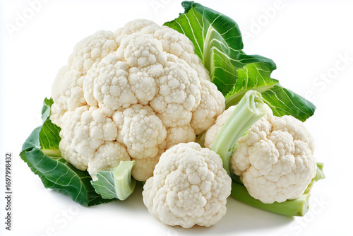 Flawless fresh ripe cauliflower with its green leaves, generated AI