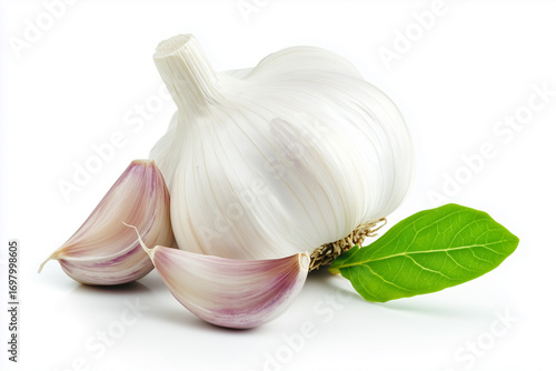 flawless fresh ripe garlic with its green leaf, generated AI