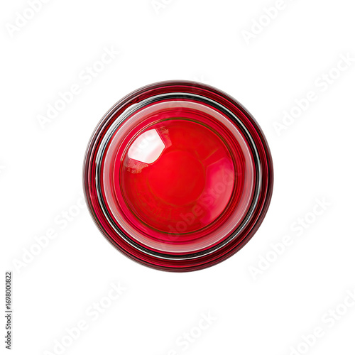 Red circular button, glossy finish, concentric rings