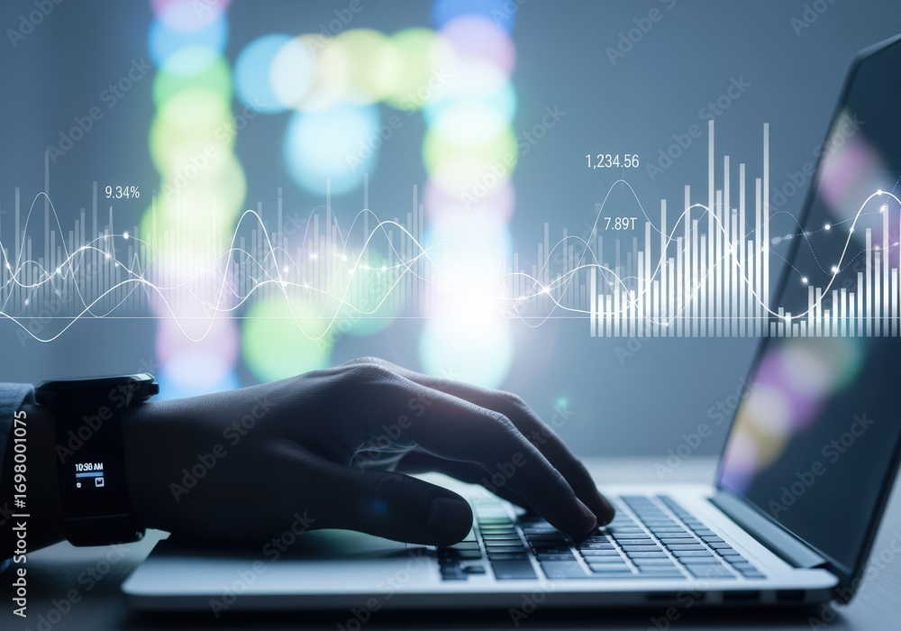 Obraz premium Analyzing digital financial data on modern laptop