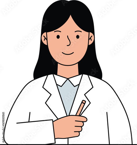female doctor holding pen smiling on transparent background
