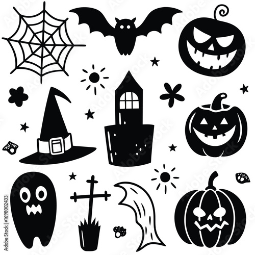 Spooky Halloween icons for festive designs and decorations