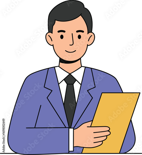 man holding folder dressed formally on transparent background