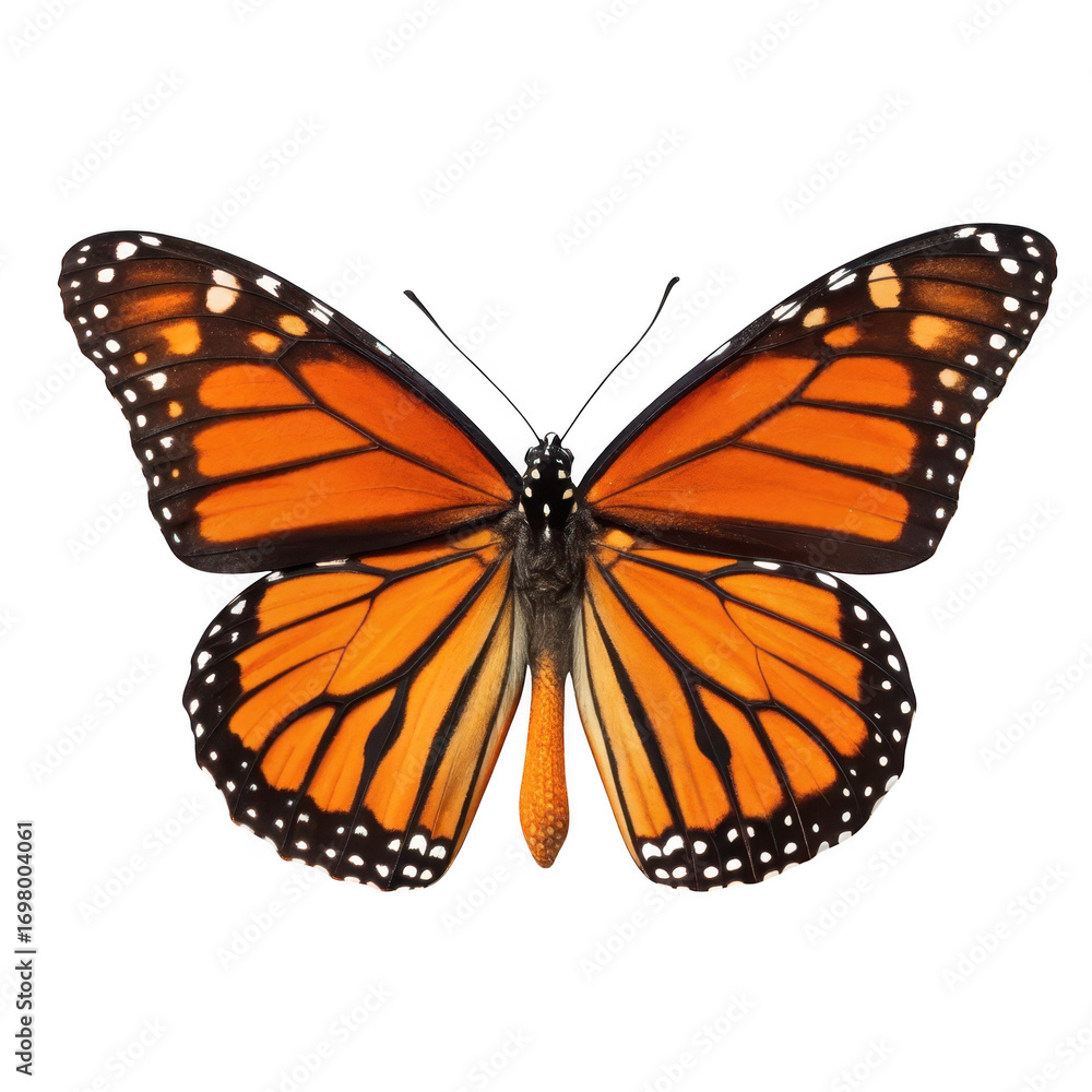 Fototapeta premium Monarch butterfly wing detail isolated on transparent background
