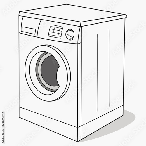 Clean modern front loading washing machine appliance with circular door and digital control panel