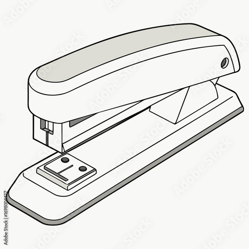 Clean simple line art illustration of a modern white and gray office stapler on a white background