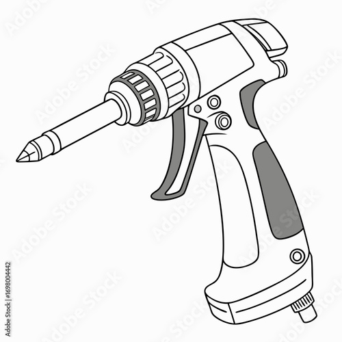 Close up line art illustration of a sealant or adhesive applicator gun with a pointed nozzle and trigger