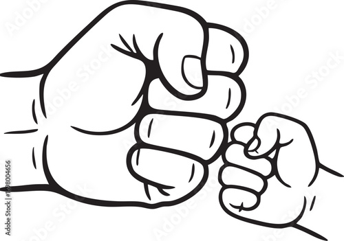 Fist Bump Silhouette Vector of Adult and Child Hands in Black and White for Unity, Respect, and Family Bond Themes