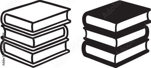 Book Stack Vector Illustration in Outline and Solid Silhouette Styles for Education, Editorial, and Graphic Design Themes