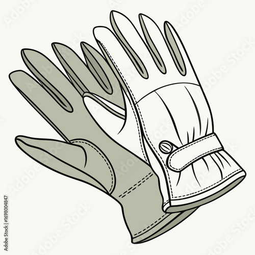 Pair of stylish leather gloves with adjustable strap and detailed stitching isolated on white background