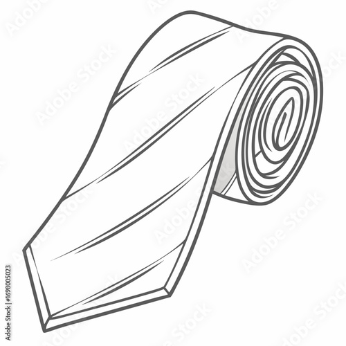 Simple line drawing of a rolled up striped necktie on a white background