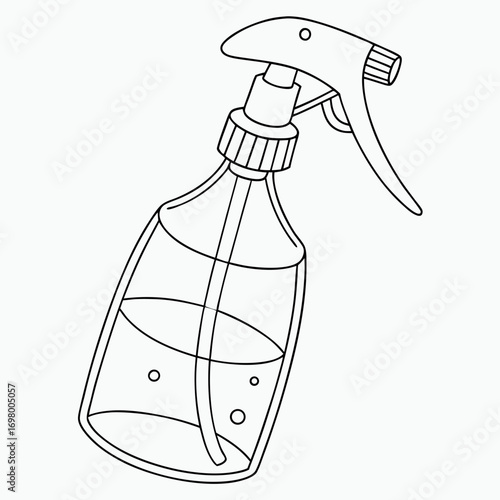 Simple line drawing of a transparent spray bottle filled with liquid and bubbles
