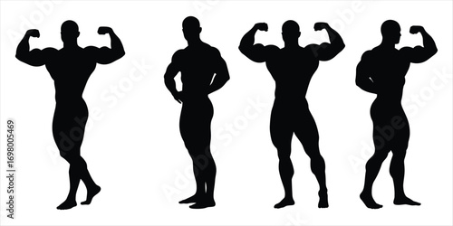 Four Muscular Male Bodybuilder Silhouettes Posing Flexing Biceps On White bodybuilding