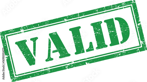 green valid stamp with textured edges on transparent background