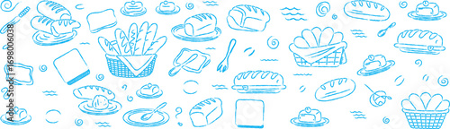 Hand Drawn Vintage Cozy Winter Bread Basket Illustration with Loaves Plates Napkins Butter Spoons