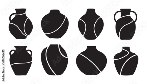 Boho ceramic vase set in trendy minimalist style vector illustration