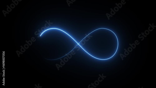 Glowing blue neon infinity symbol animation on black background, seamless loop clipart footage for modern design