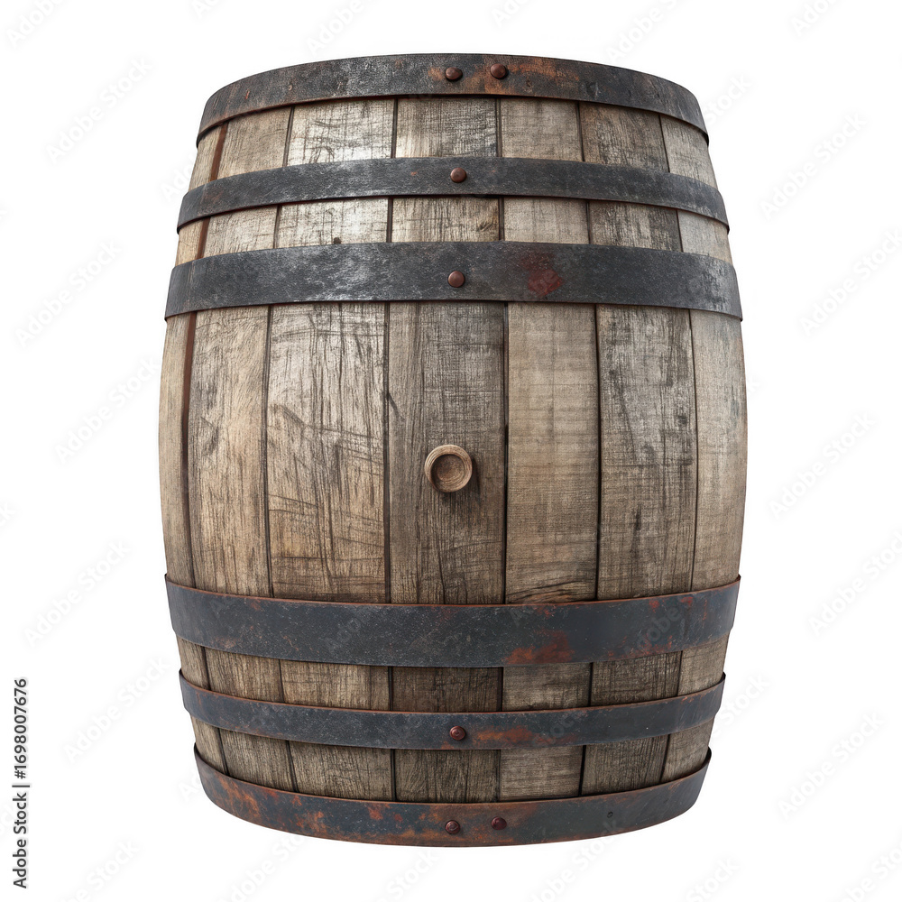 Fototapeta premium Old wooden barrel isolated on transparent background