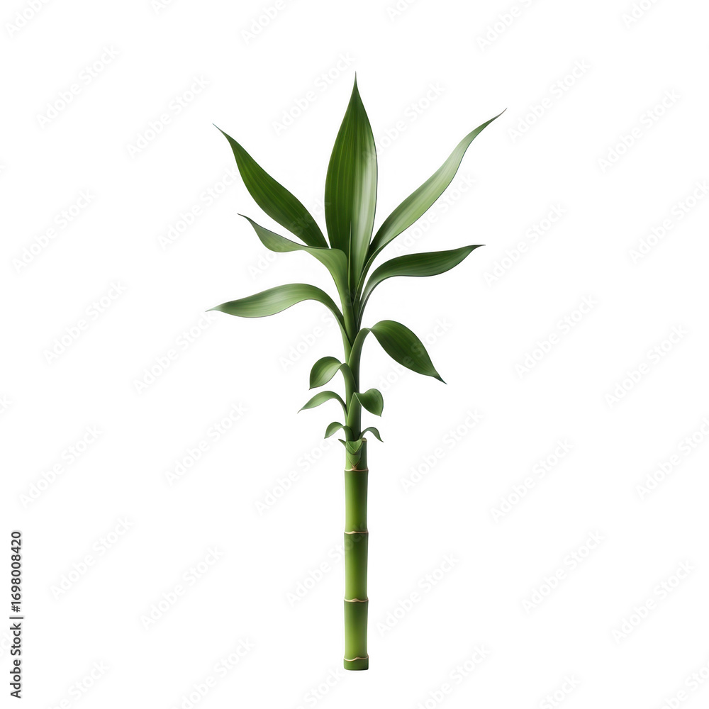 Fototapeta premium Elegant green lucky bamboo plant against a deep transparent background for minimalist design
