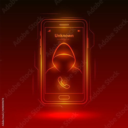 Scammer Phone Call Vector with Smartphone Incoming Caller Screen and Answer Scam Alert Illustration