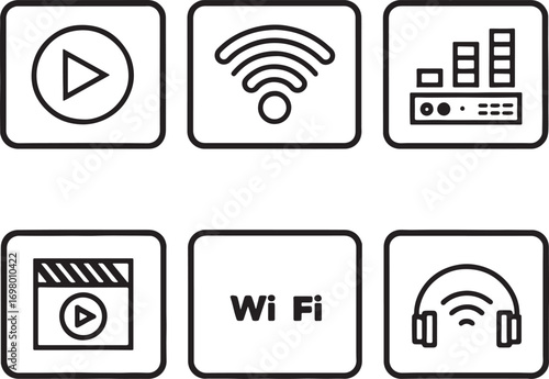 Mobile, internet, and radio wireless signal icons, symbols, and buttons are used for technology and communication network design