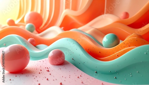 Colorful 3D Abstract Waves and Spheres