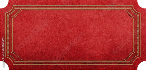 Elegant vintage red ticket with gold frame border. blank classic coupon