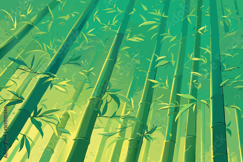 Flat vector illustration of picturesque view of bamboo grove