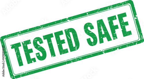 tested safe stamp in green ink on transparent background