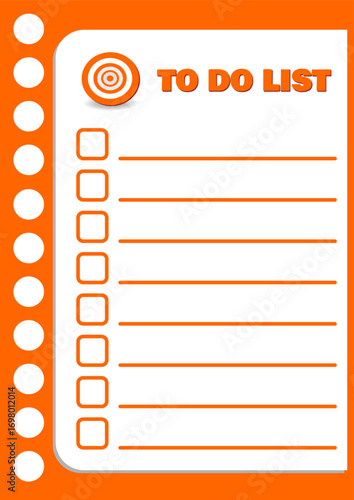 Bright orange TO DO LIST layout with checkboxes and target icon, perfect for organizing tasks, boosting focus, and tracking personal or team goals.
