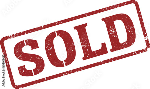 sold stamp with red ink texture on transparent background